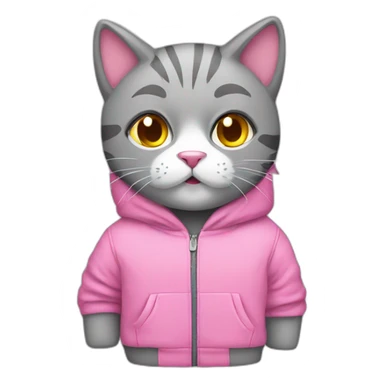 Grey plush cat with pink hoodie sticker