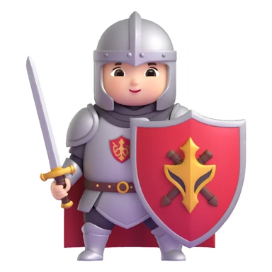 3D emoji style adorable chubby baby knight holding a sword and shield sticker