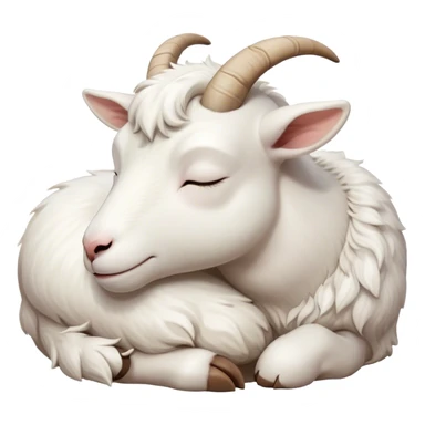 Meme-Worthy Cute Sleeping White Goat Portrait Emoji, Head resting peacefully with a contented smile, showcasing a delightfully sturdy build and a luxuriously soft white fur, eyes shut in a serene, restful nap, Simplified yet hilariously adorable features, highly detailed, glowing with a soft, drowsy light, high shine, relaxed and utterly lovable, stylized with an air of playful laziness, bright and heartwarming, soft glowing outline, capturing the essence of a comically sleepy goat, so meme-worthy it feels like it could instantly become the next viral sensation of adorable slumber! sticker