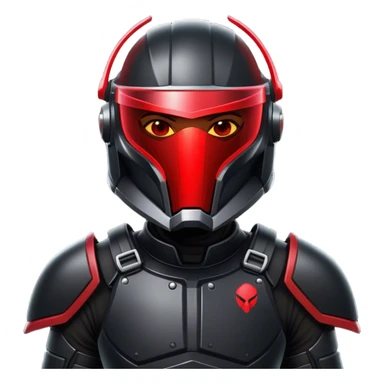 A futuristic bounty hunter in sleek black armor, glowing red visor in the dark sticker