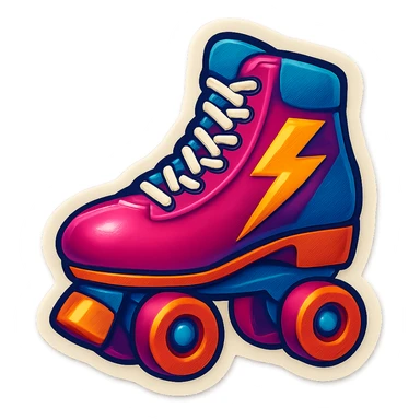 a roller skate with lightning bolts, retro sticker style sticker