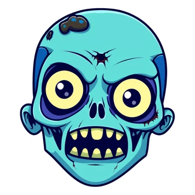 blue zombie face with bright glowing eyes and white outline sticker
