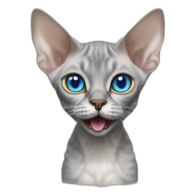 grey Devon Rex cat with blue eye open mouth sticker