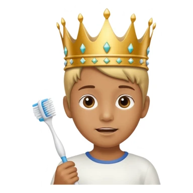 Creat an emoji for child with wearing crown holding toothbrush sticker