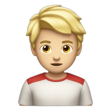 Angry boy child light skin color blond hair red shirt sticker
