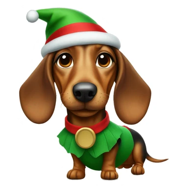 Daschund dog wearing a green and red elf outfit sticker