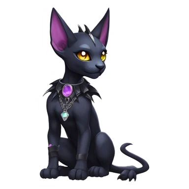cool edgy evil pretty anthro godly legendary powerful colorful black shiny fantasy elegant nargacuga-bat-sphynx-Fakemon wearing a collar, techwear punk style, beautiful mane, full body sticker