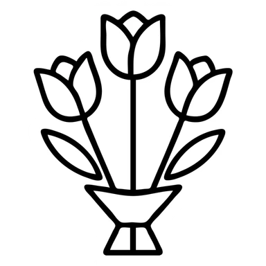 flat tulip rose bouquet icon with clear silhouette sticker
