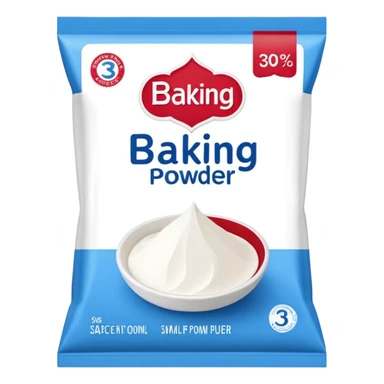 small sachet of baking powder, unbranded, clean label, red white or blue tones, simple shape, 3D clean style, no faces or extra elements, transparent background sticker