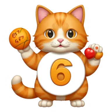 The number 67 and a cat holding the number sticker