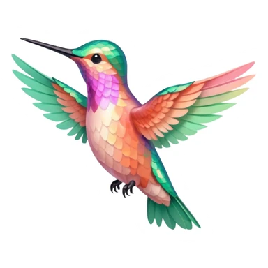 peach pink and mint humming bird, warm colours  sticker