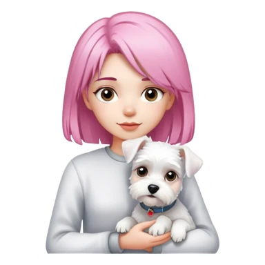 Pink-haired girl holding a white schnauzer dog sticker
