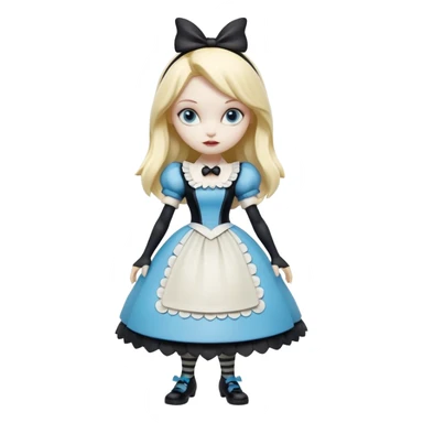 Isolated, detaile illustration of the most incredibly gothic punk modern day style of disney's Alice in wonderland
figurine imaginable, toy style. sticker