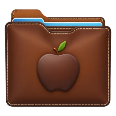 A 3D Apple-style emoji of an industrial leather material, shown as a neatly folded or rolled sheet of dark brown leather with visible texture and stitching details, giving a modern and manufactured look, clean and simple design, no background sticker