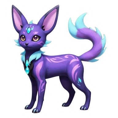 Rare realistic purple indigo violet nebulae shiny sparkly dark-neon glowing bioluminescent edgy badass epic pretty beautiful handsome gorgeous aesthetic colorful vibrant Vernid-Trico-Umbreon-Espeon-species-Fakemon-creature by LiLaiRa, 4 legs, 1 tail, random markings, (full body) sticker