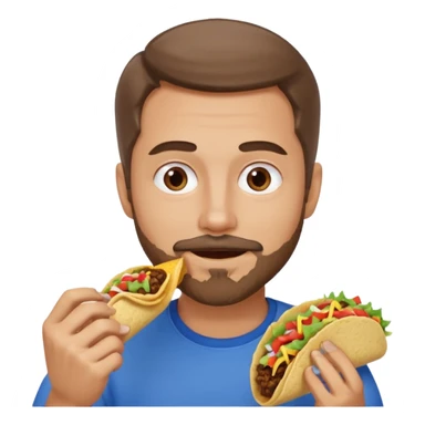 White man with brown hair, blue eyes and a gray goatee eating a taco sticker