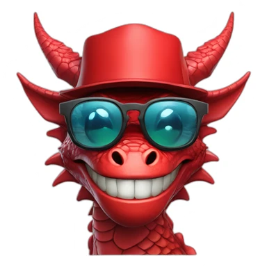 crazy-funny-cyberpunk-red-dragon-head-with-beautiful-smile-wearing-glasses-and-hat sticker