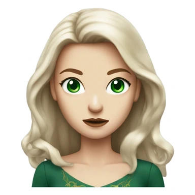 Rich woman, red long hair,  pale-skin, emerald green-eyes, angry sticker