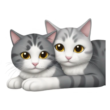 Grey and white cats hug each other sticker