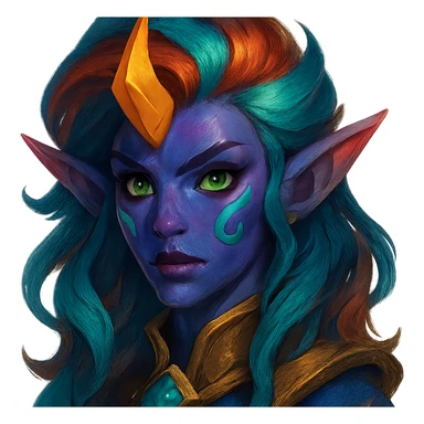 close-up portrait of a League of Legends inspired character face with unique features, fantasy style, vibrant colors sticker