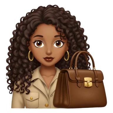 Rich dark brown girl with dark brown long curly hair expensive bags  sticker