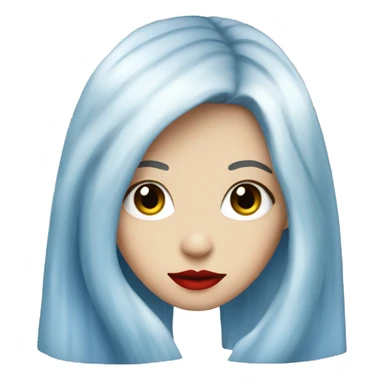 Long white and blue hair, red lips, high nose bridge, blue one piece sticker