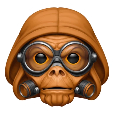 Plo Koon, Star Wars character, orange face, black mask, large goggles, emoji style sticker