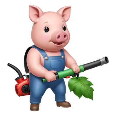 Pig with leaf blower sticker