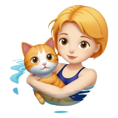 A girl swimming with her cat sticker