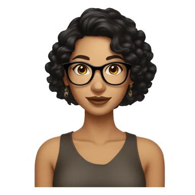girl, big nose, long curly black hair, earrings, dark brown eyes, tan skin, freckles, glasses, glamour sticker