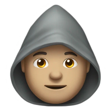 a hooded man with a stone sticker