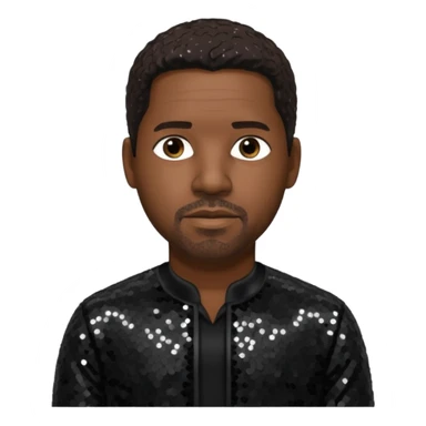 Denzel Washington with dark brown hair, black sequin outfit sticker