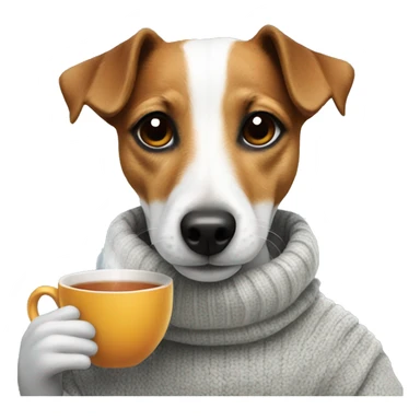 Jack russel wearing a jumper drinking tea sticker