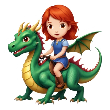 Red headed little girl riding a dragon  sticker