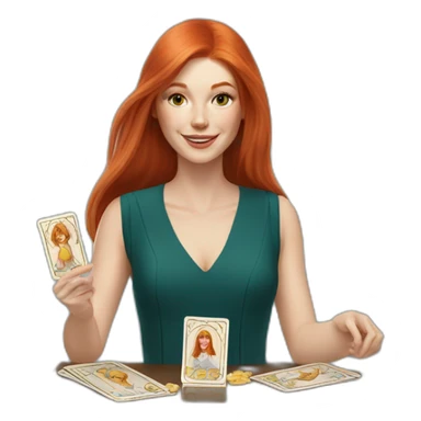 redhead white woman medium long straight hair, celebrating graduation with tarot cards sticker