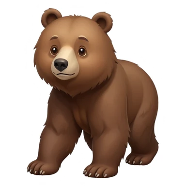 Minimalist brown bear walking on four paws, realistic features, simple design sticker