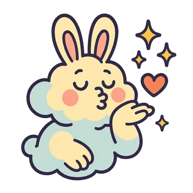 cloud bunny blowing a kiss with sparkles, pastel-toon style sticker