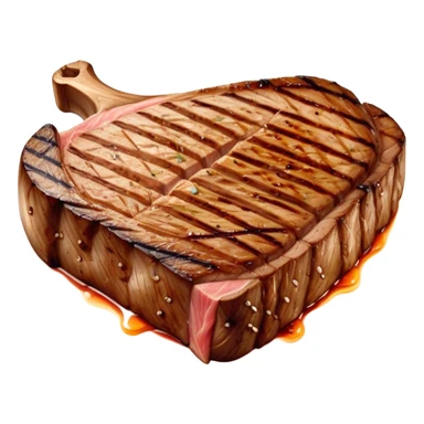 Cinematic thick-cut scotch t-bone steak, perfectly seared with grill marks, a grilled center, rich and savory, warm glow, sizzling and mouthwatering, highly detailed and appetizing. sticker