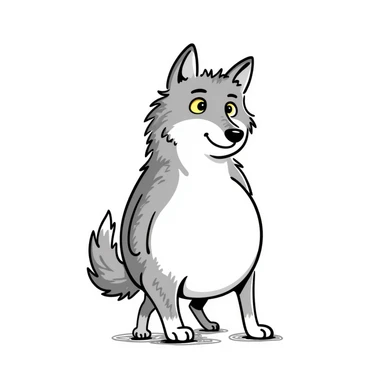 Wolf with enormous pregnant belly, gray fur, yellow eyes, standing sideways to show the large belly sticker