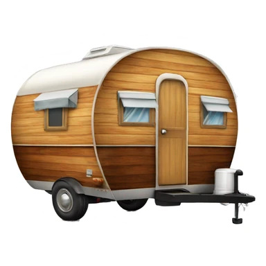 Realistic vintage round wooden travel trailer isolated.  sticker