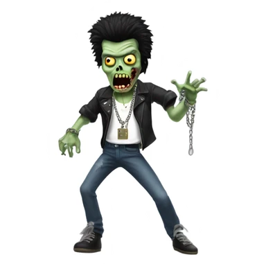 dancing black haired sid vicious zombie, wearing a necklace which has a padlock on it sticker
