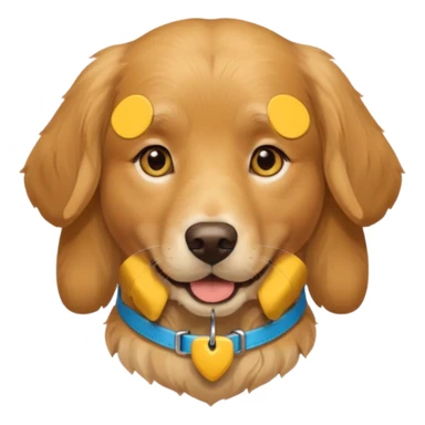 dog head wearing yellow collar with gps block sticker
