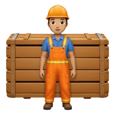 railway engineer, orange overalls carrying a box sticker