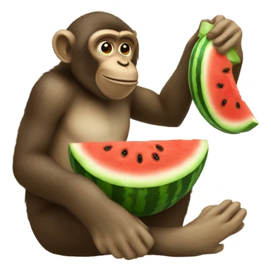 A monkey eating watermelon sticker