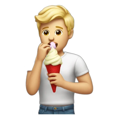 Blond man eating Italian icecream vanilla strawberry sticker