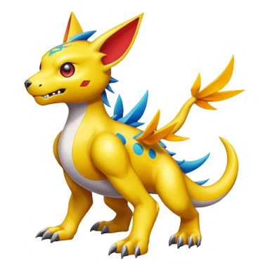 colorful fantasy edgy cool badass cute Digimon-Fakémon, with random markings, full body sticker