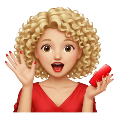 Emoji di ragazza bionda riccia che urla felice e mette una mano ben aperta in faccia davanti gli occhi sticker