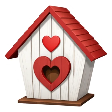 a birdhouse with a normal circular hole and a red roof with the rest white and a heart at the top but below the roof sticker