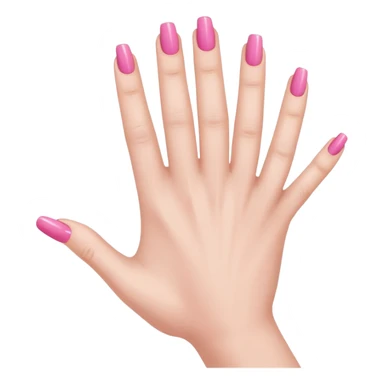  pink  close-up of a human hand with exactly five fingers, beautifully manicured nails, glossy pink nail polish, elegant nail shape, soft lighting, realistic style, isolated on transparent background" sticker
