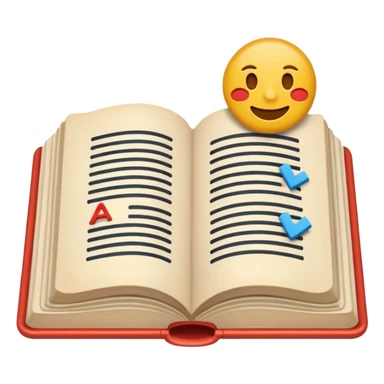 A minimalist emoji-style icon representing wordplay — symbolizing creativity with language. It features an open book or speech bubble merging with playful letters or word fragments, forming a clever visual pun. sticker